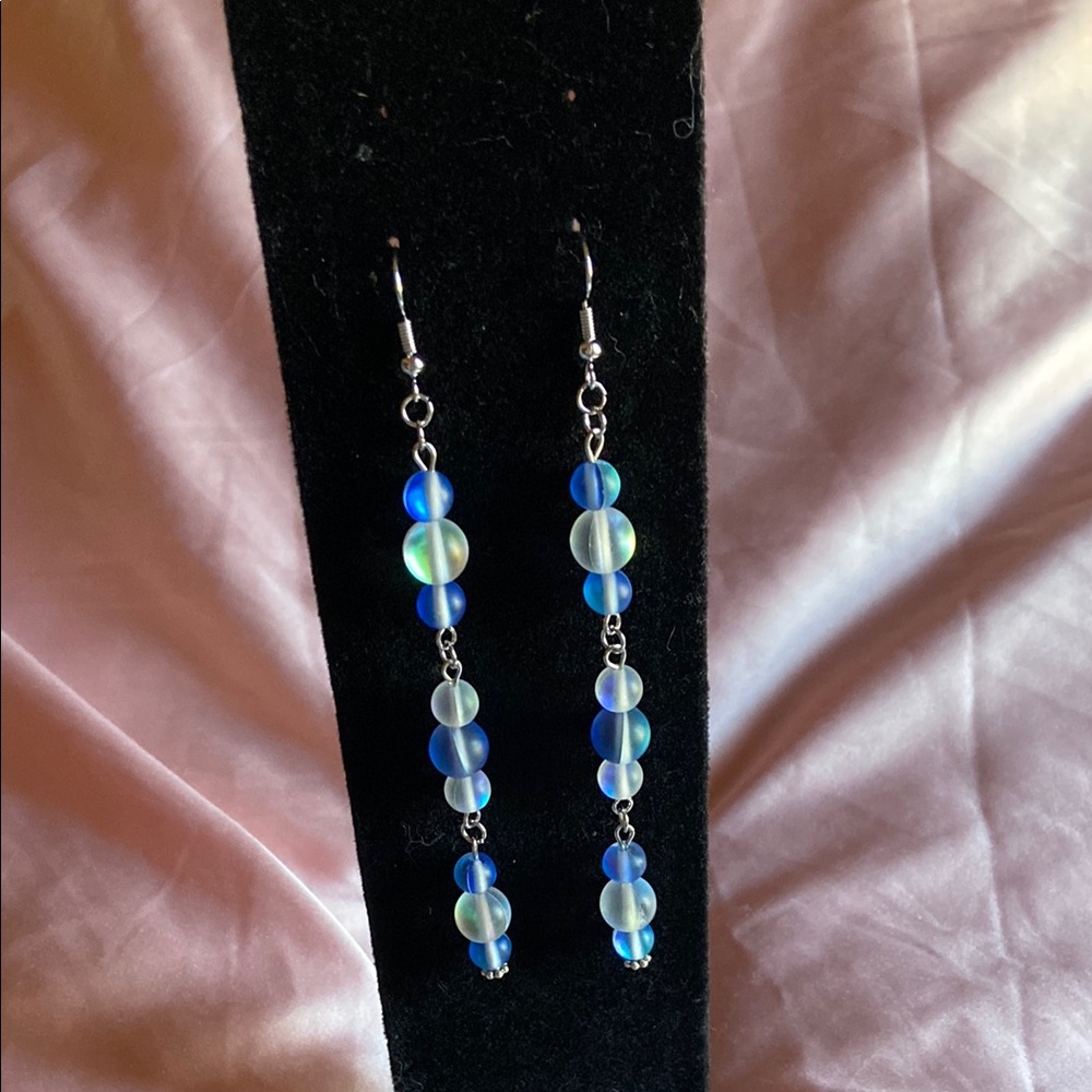 Elegant Blue and Silver Beaded Earrings